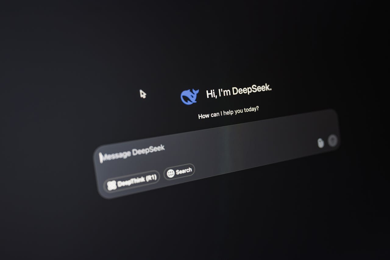 gallery-1 Close-up of DeepSeek AI interface on a dark screen highlighting chat functionality.